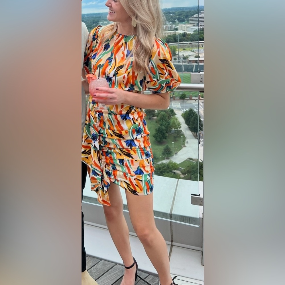 Vestique Orange and Blue Flutter Sleeve Sundress